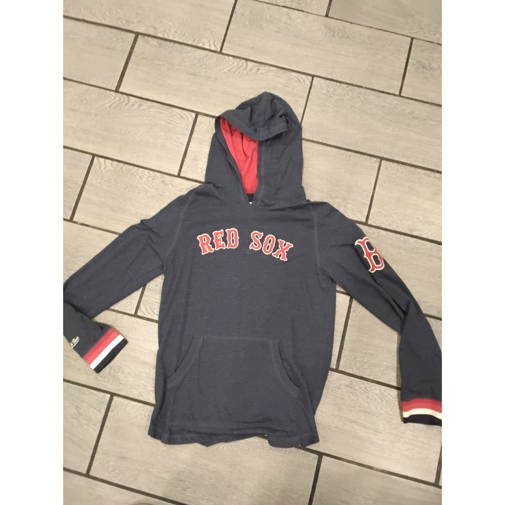 Mitchell and Ness Boston Red Sox Kids Youth Hoodie Red Sox Logo Red Trim‎ Large